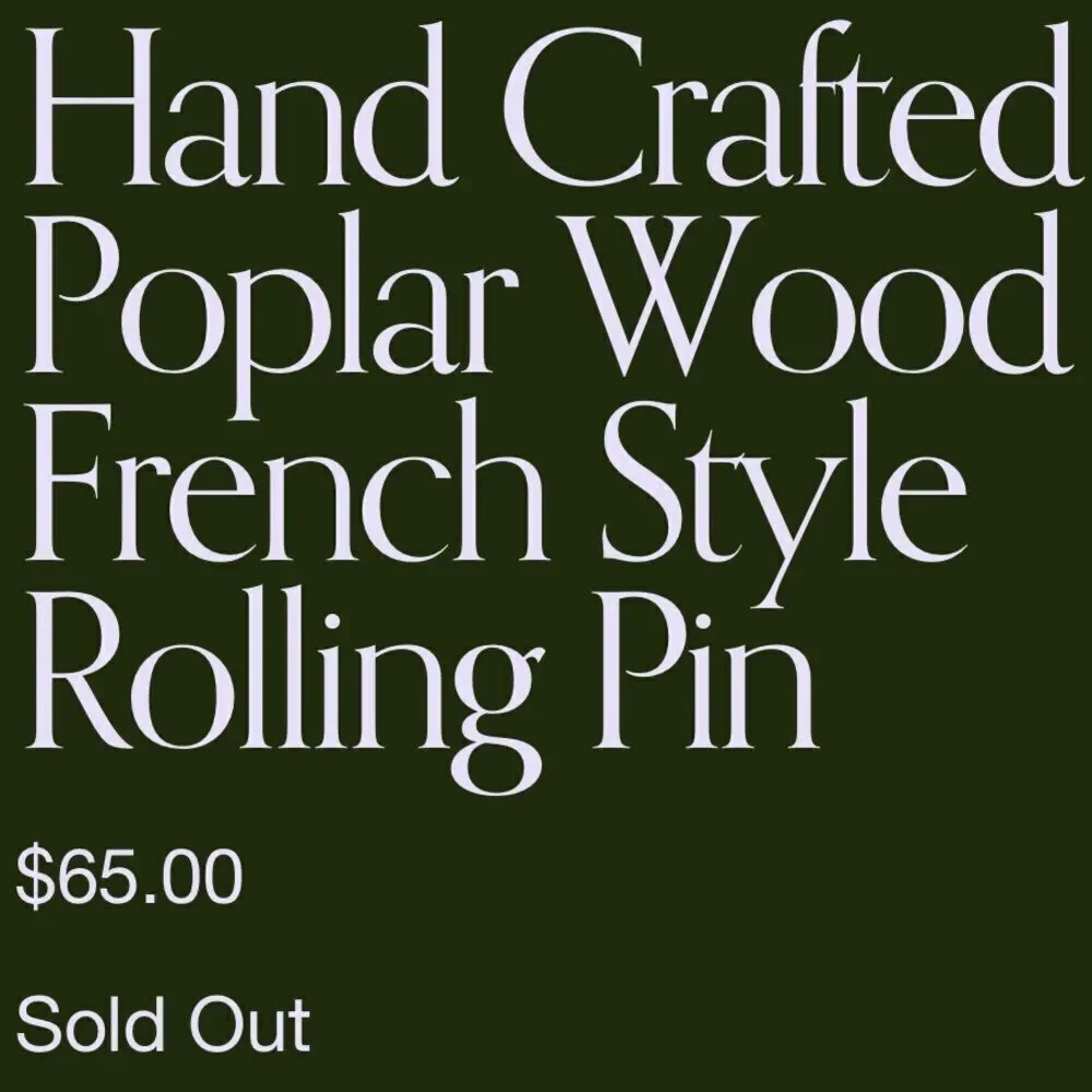 James Taylor Renewals Hand Crafted Poplar Wood French Style Rolling Pin. New.